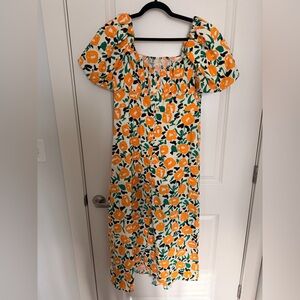 MELLODAY Orange and Green Floral Midi Dress